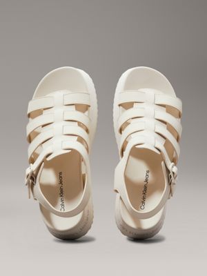 triple creamy white leather platform sandals for women calvin klein jeans