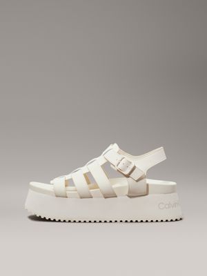 triple creamy white leather platform sandals for women calvin klein jeans