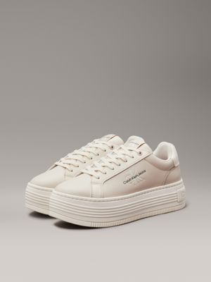 eggshell/creamy white leather platform trainers for women calvin klein jeans