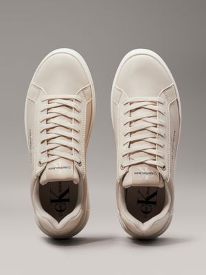 eggshell/creamy white leather platform trainers for women calvin klein jeans