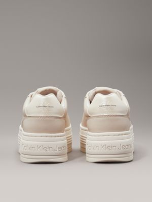 eggshell/creamy white leather platform trainers for women calvin klein jeans