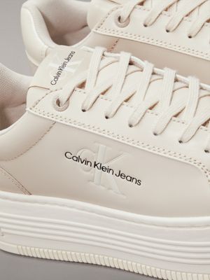 eggshell/creamy white leather platform trainers for women calvin klein jeans