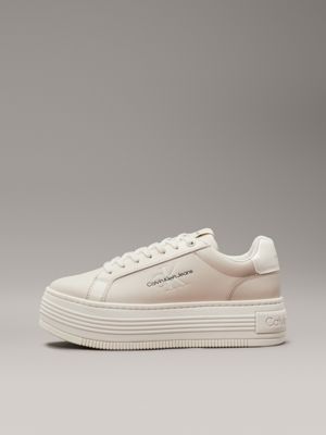 eggshell/creamy white leather platform trainers for women calvin klein jeans