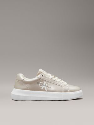 white metallic leather trainers for women calvin klein jeans