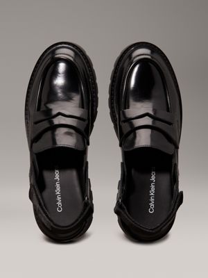 triple black leather slingback loafers for women calvin klein jeans