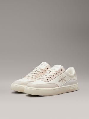 eggshell/creamy white/whisper pink leather trainers for women calvin klein jeans