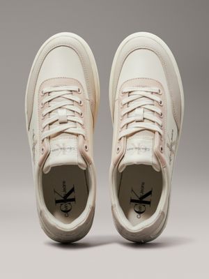 eggshell/creamy white/whisper pink leather trainers for women calvin klein jeans