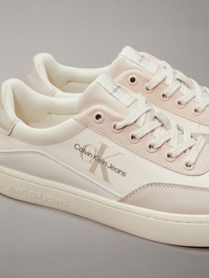 eggshell/creamy white/whisper pink leather trainers for women calvin klein jeans