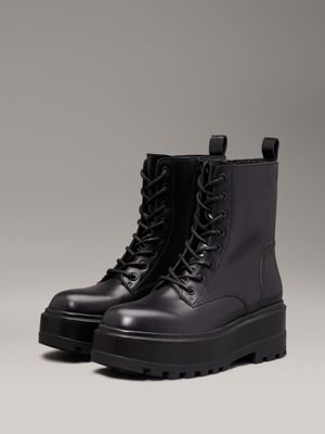 triple black leather platform boots for women calvin klein jeans