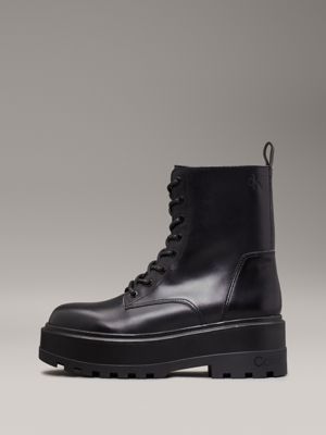 triple black leather platform boots for women calvin klein jeans