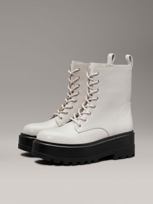 eggshell leather platform boots for women calvin klein jeans