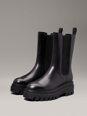 triple black leather platform boots for women calvin klein jeans