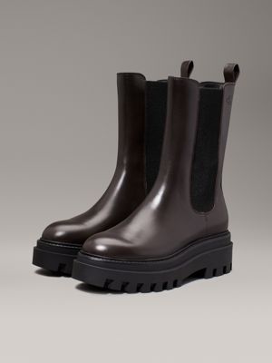 brown leather platform boots for women calvin klein jeans
