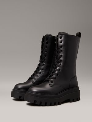 triple black leather platform boots for women calvin klein jeans