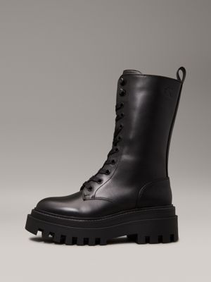 triple black leather platform boots for women calvin klein jeans