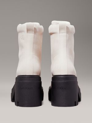bottes à talons chunky en cuir eggshell/black pour femmes calvin klein jeans