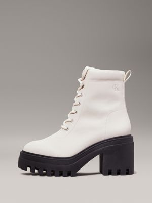 eggshell/black leather chunky heeled boots for women calvin klein jeans