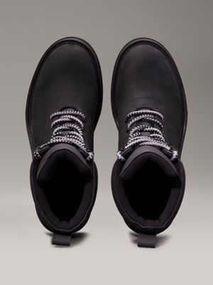 triple black leather chunky heeled boots for women calvin klein jeans