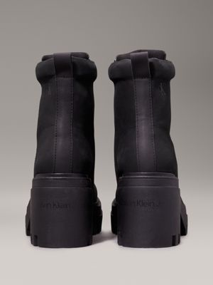 triple black leather chunky heeled boots for women calvin klein jeans