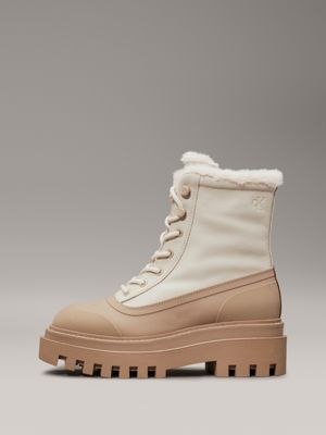 eggshell/savannah tan leather winter platform boots for women calvin klein jeans