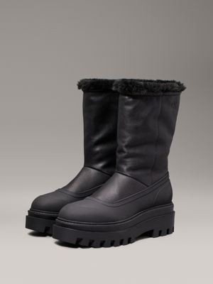 triple black leather winter platform boots for women calvin klein jeans