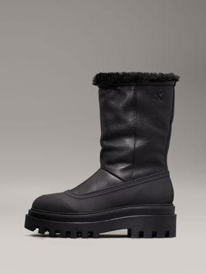 triple black leather winter platform boots for women calvin klein jeans