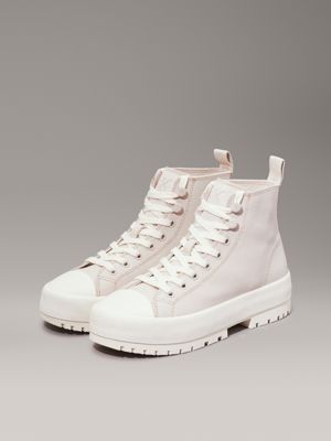 eggshell/creamy white suede lug high-top trainers for women calvin klein jeans