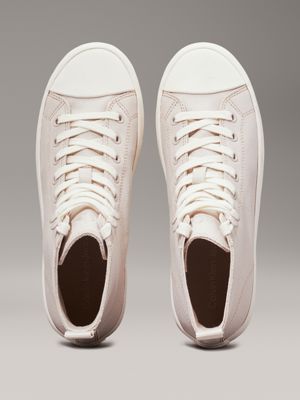 eggshell/creamy white suede lug high-top trainers for women calvin klein jeans