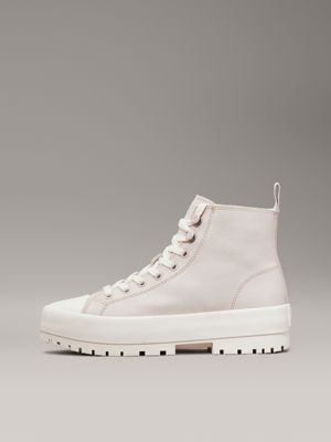 eggshell/creamy white suede lug high-top trainers for women calvin klein jeans