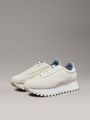 creamy white/eggshell suede trainers for women calvin klein jeans