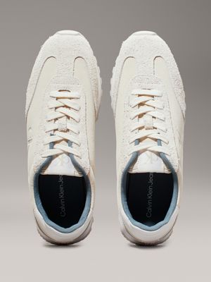 creamy white/eggshell suede trainers for women calvin klein jeans