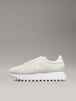 creamy white/eggshell suede trainers for women calvin klein jeans