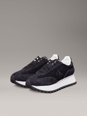 black/bright white suede trainers for women calvin klein jeans