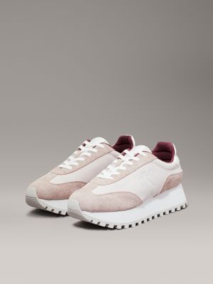 lilac ash/bright white suede trainers for women calvin klein jeans