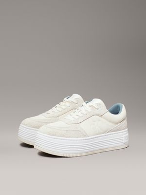 creamy white/eggshell suede platform trainers for women calvin klein jeans