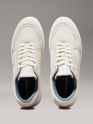 creamy white/eggshell suede platform trainers for women calvin klein jeans