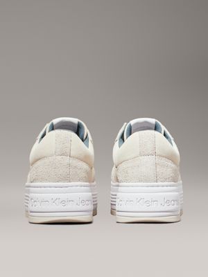 creamy white/eggshell suede platform trainers for women calvin klein jeans