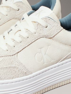 creamy white/eggshell suede platform trainers for women calvin klein jeans