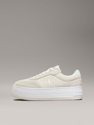 zapatillas de ante de plataforma creamy white/eggshell de mujeres calvin klein jeans