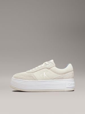 creamy white/eggshell suede platform trainers for women calvin klein jeans