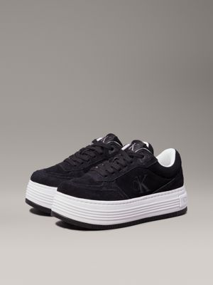 black/bright white suede platform trainers for women calvin klein jeans