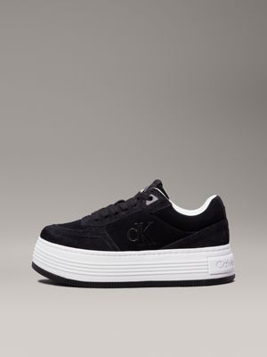 black/bright white suede platform trainers for women calvin klein jeans