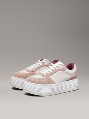 lilac ash/bright white suede platform trainers for women calvin klein jeans