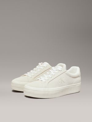 creamy white/bright white suede platform trainers for women calvin klein jeans