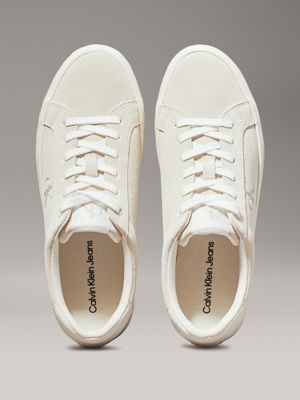 creamy white/bright white suede platform trainers for women calvin klein jeans