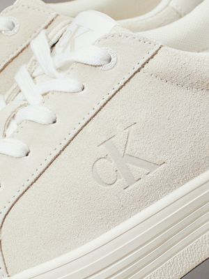 creamy white/bright white suede platform trainers for women calvin klein jeans