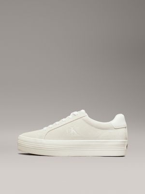 creamy white/bright white suede platform trainers for women calvin klein jeans