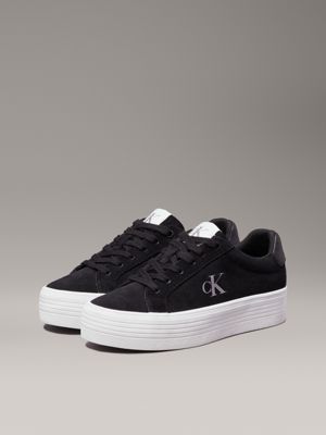 black/bright white suede platform trainers for women calvin klein jeans