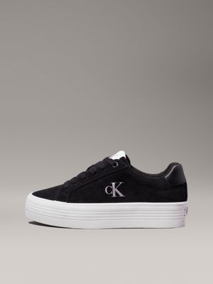 black/bright white suede platform trainers for women calvin klein jeans