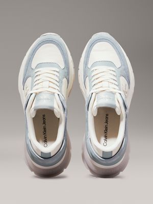 creamy white/jadeite leather wedge trainers for women calvin klein jeans